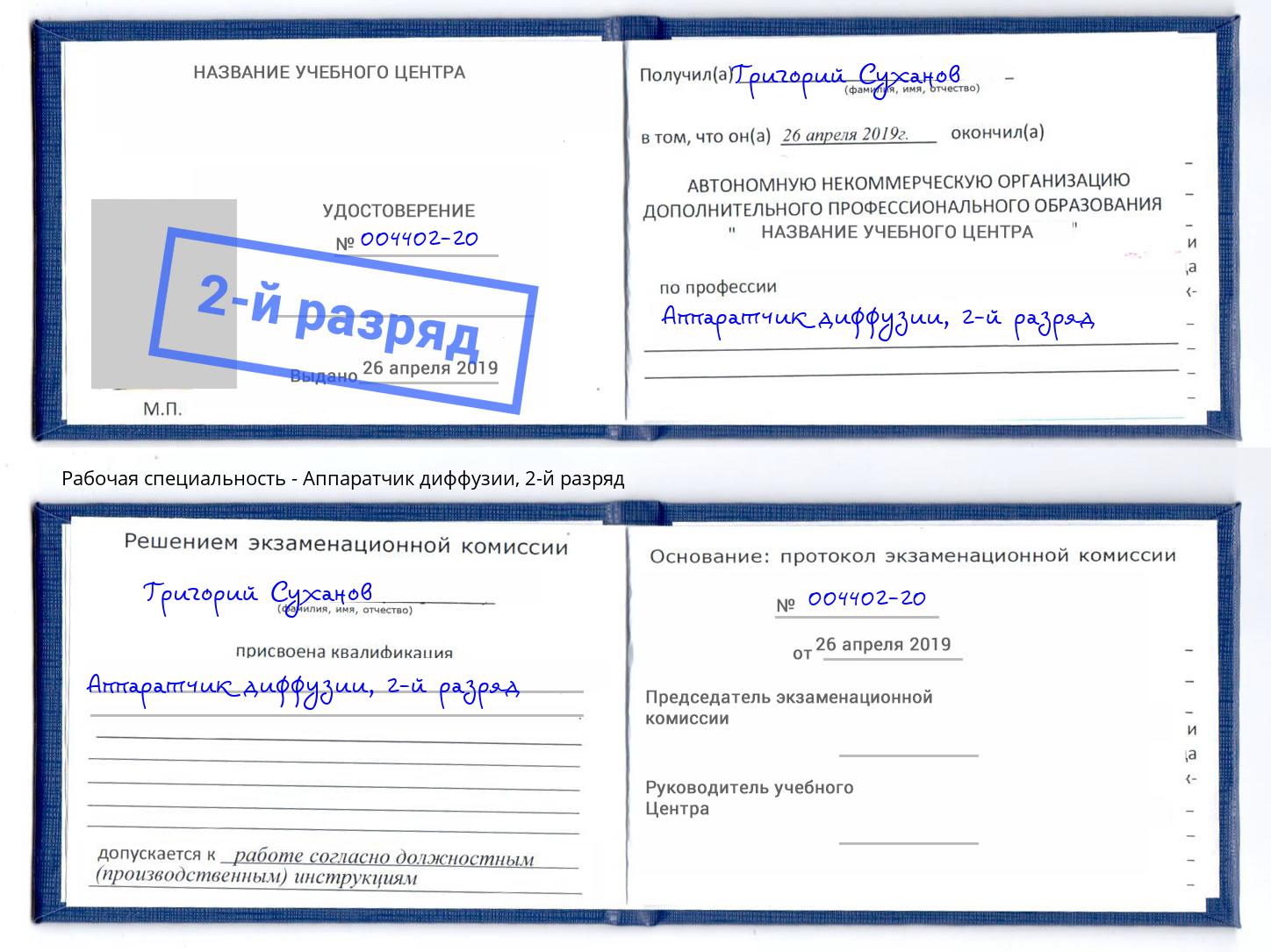 корочка 2-й разряд Аппаратчик диффузии Азов